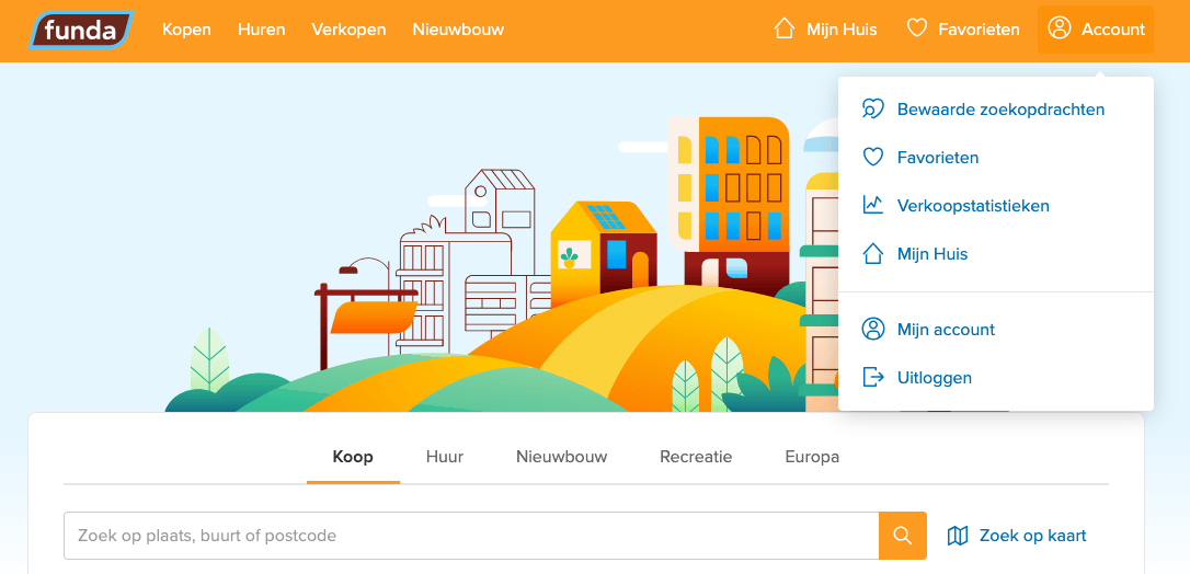 Schermafbeelding van de verkoopstatistieken pagina op Funda