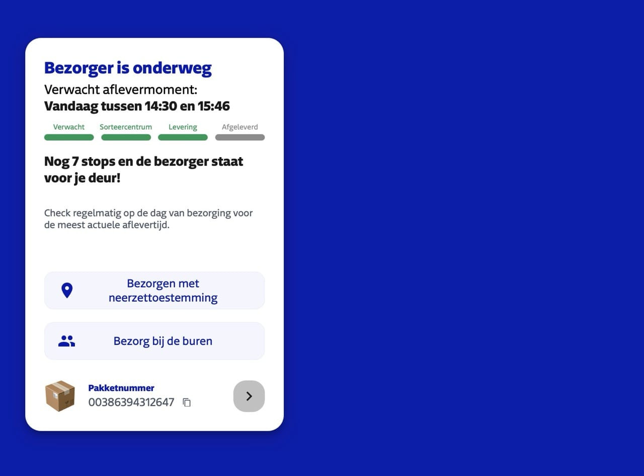Track en trace scherm met de verzendstatus van mijn Sklum bestelling