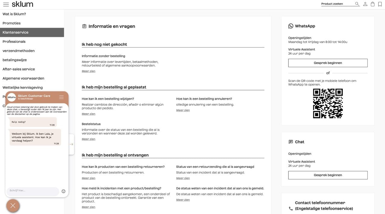Het klantenportaal van Sklum voor het aanmaken van een retourverzoek
