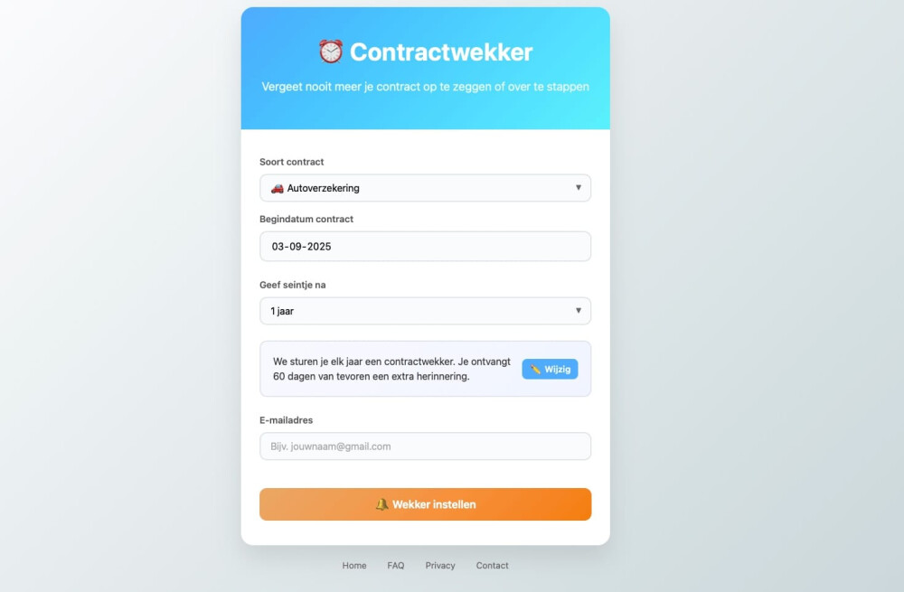 Contractwekker voorbeeld