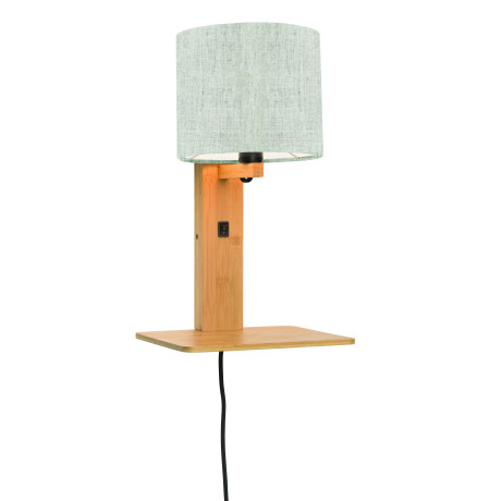 GOOD&MOJO Wandlamp 'Andes' Bamboe en Eco linnen, Met plank, kleur Beige/Naturel