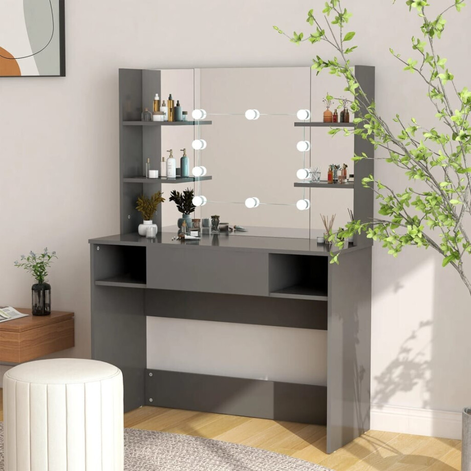 vidaXL Kaptafel met LED-verlichting 100x40x135 cm MDF grijs afbeelding 1