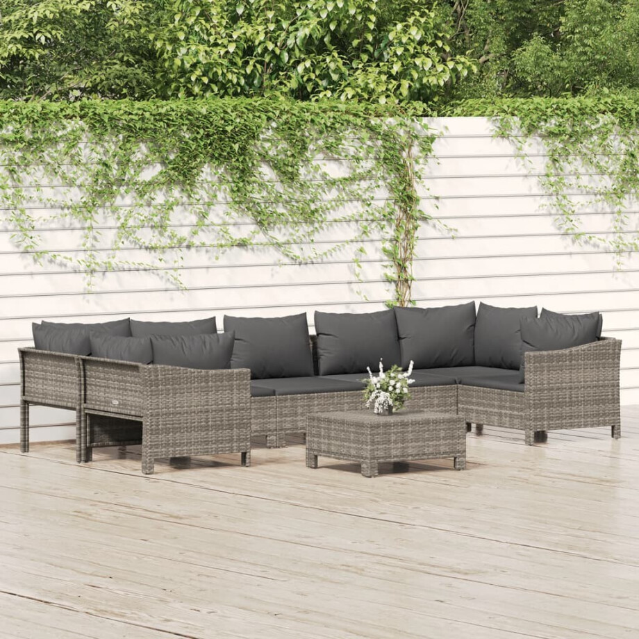 vidaXL 8-delige Loungeset met kussens poly rattan grijs afbeelding 1