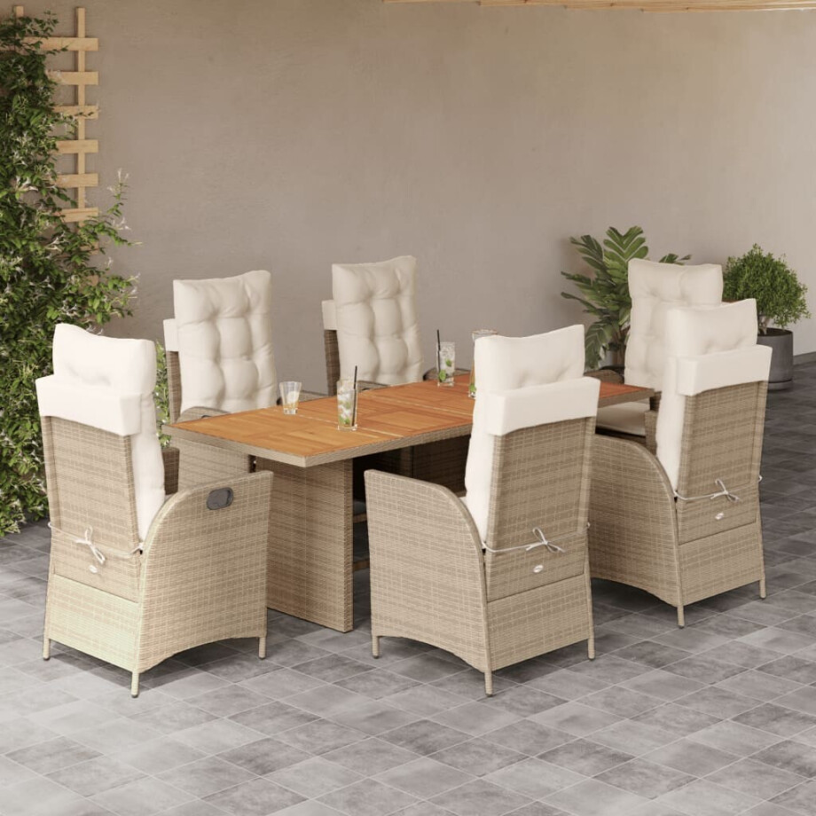 vidaXL 7-delige Tuinset met kussens poly rattan beige afbeelding 1