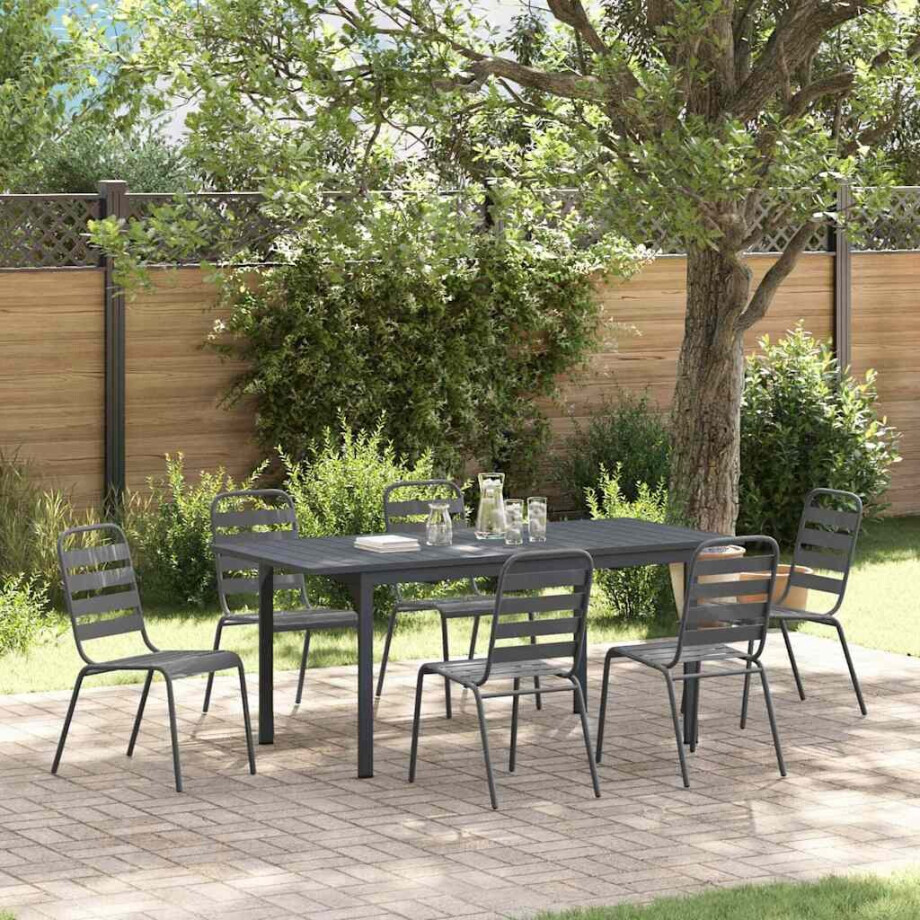 vidaXL Tuin eettafelset 7 pcs Antraciet Poedercoating staal afbeelding 1