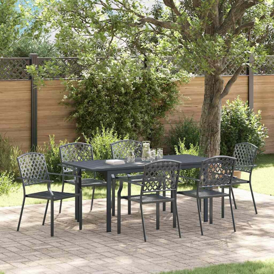 vidaXL Tuin eettafelset 7 pcs Antraciet Poedercoating staal afbeelding 1