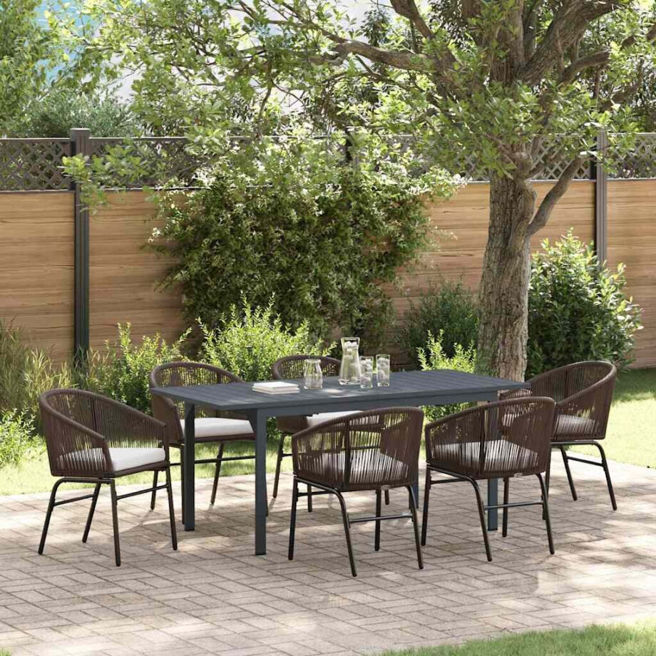 vidaXL Tuin eettafelset 7 pcs Bruin poly rattan afbeelding 1