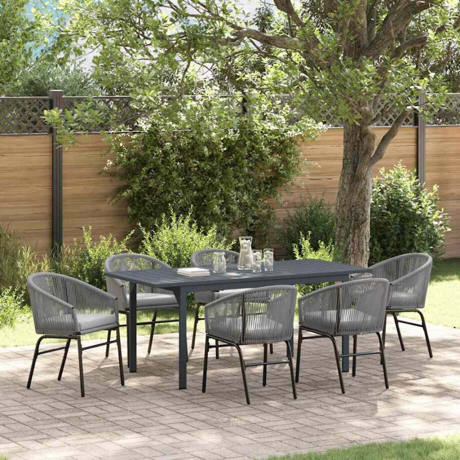 vidaXL Tuin eettafelset 7 pcs Grijs poly rattan afbeelding 1