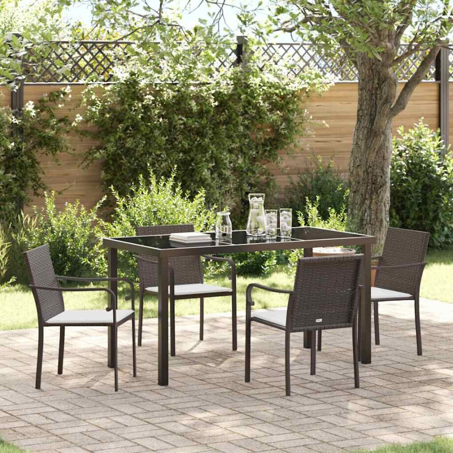vidaXL Tuin eettafelset 5 pcs Bruin en zwart PE Rattan afbeelding 1