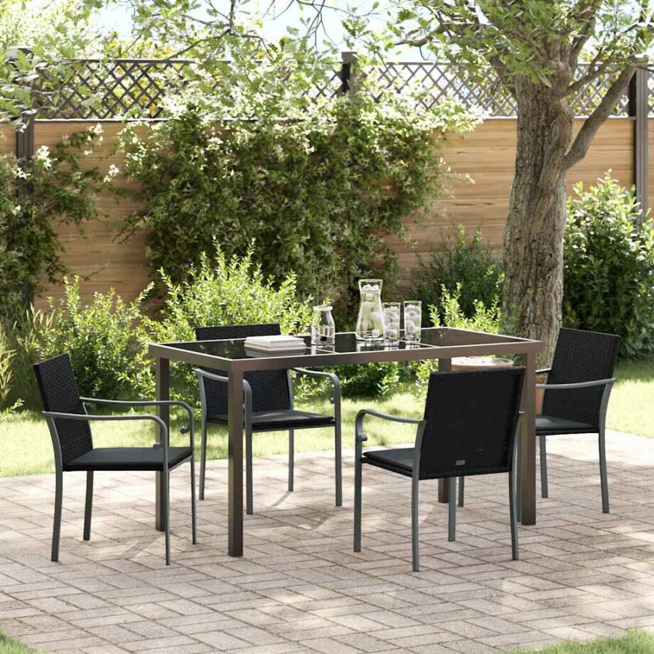 vidaXL Tuin eettafelset 5 pcs Zwart en Grijs PE Rattan afbeelding 1