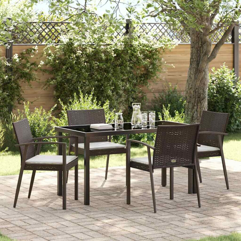 vidaXL Tuin eettafelset 5 pcs Bruin en zwart PE Rattan afbeelding 1