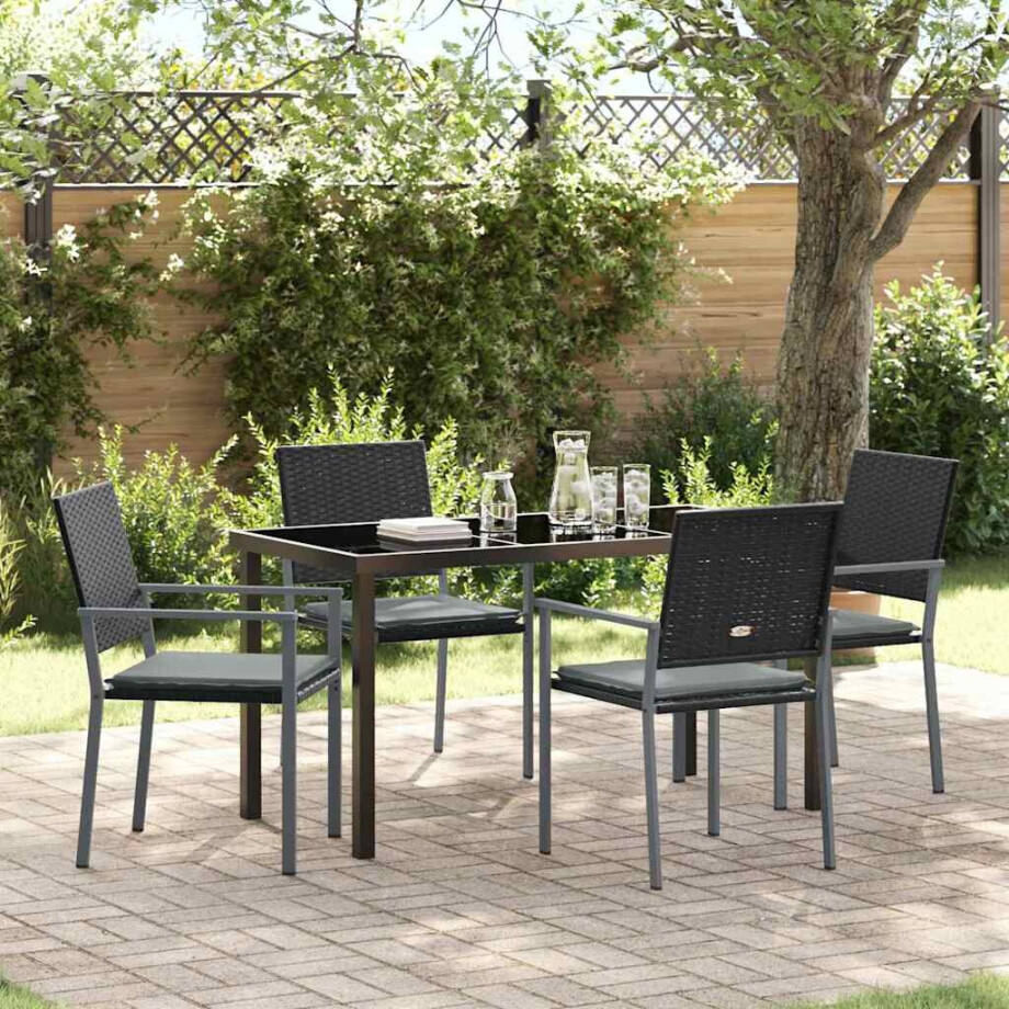 vidaXL Tuin eettafelset 5 pcs Zwart en Licht Grijs PE Rattan afbeelding 1