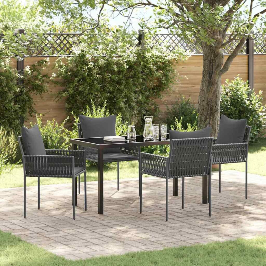 vidaXL Tuin eettafelset 5 pcs Zwart en Grijs PE Rattan afbeelding 1