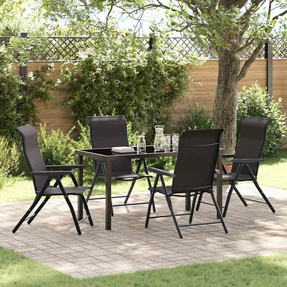 vidaXL Tuin eettafelset 5 pcs Zwart Koffie Gepoedercoat staal afbeelding 1