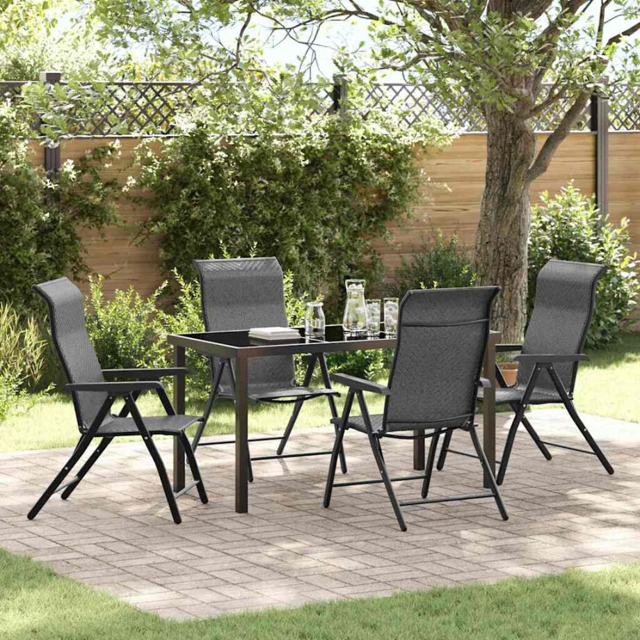 vidaXL Tuin eettafelset 5 pcs Grijs Gepoedercoat staal afbeelding 1