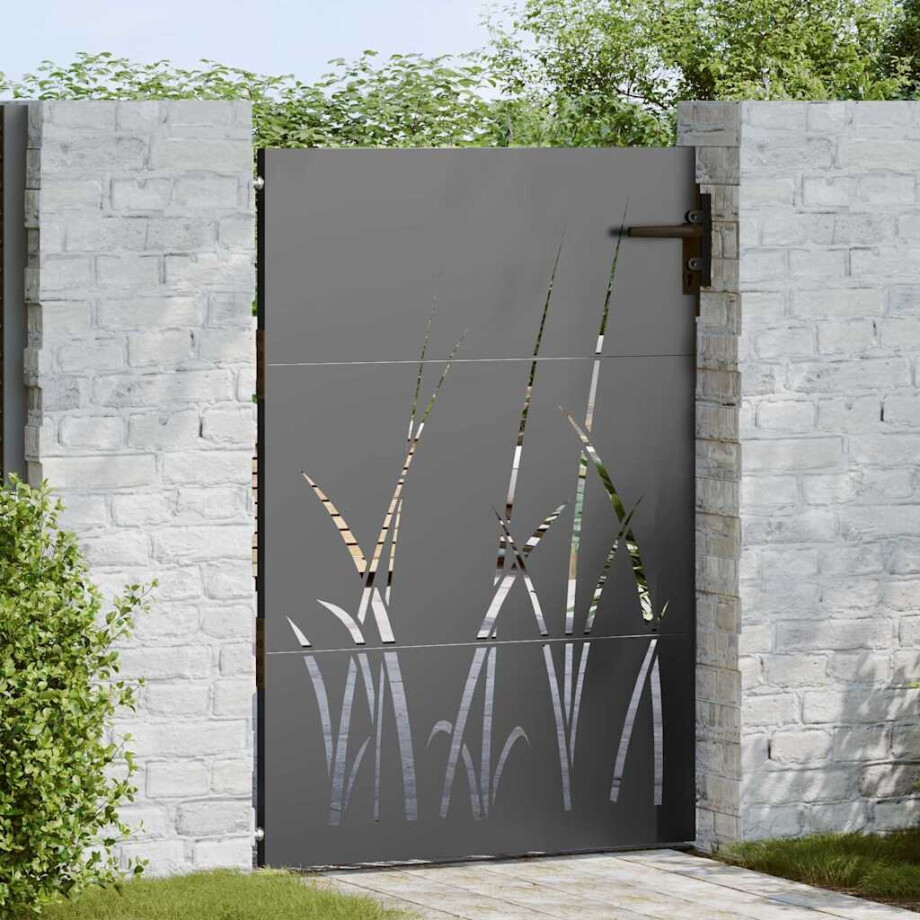 vidaXL Tuinpoort met slot Zwart 85 x 125 cm Poedergecoat staal afbeelding 1