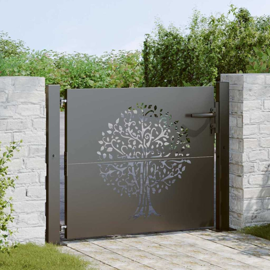 vidaXL Tuinpoort met slot Zwart 110 x 105 cm Poedergecoat staal afbeelding 1