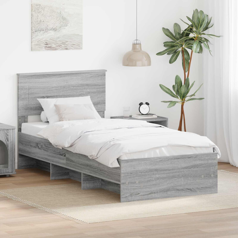 vidaXL Bedframe met hoofdeinde Grijs Sonoma 90 x 200 cm Bewerkt hout afbeelding 1