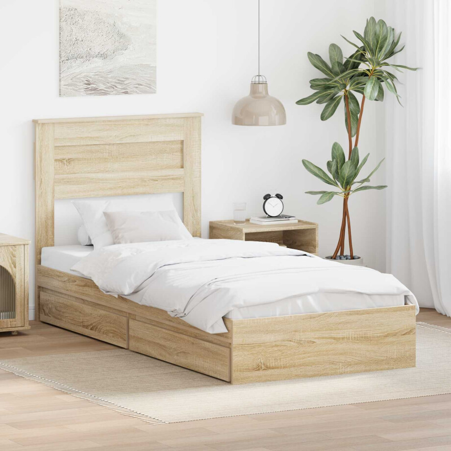vidaXL Opslag bed met hoofdeinde Sonoma Eiken 75 x 190 cm Bewerkt hout afbeelding 1