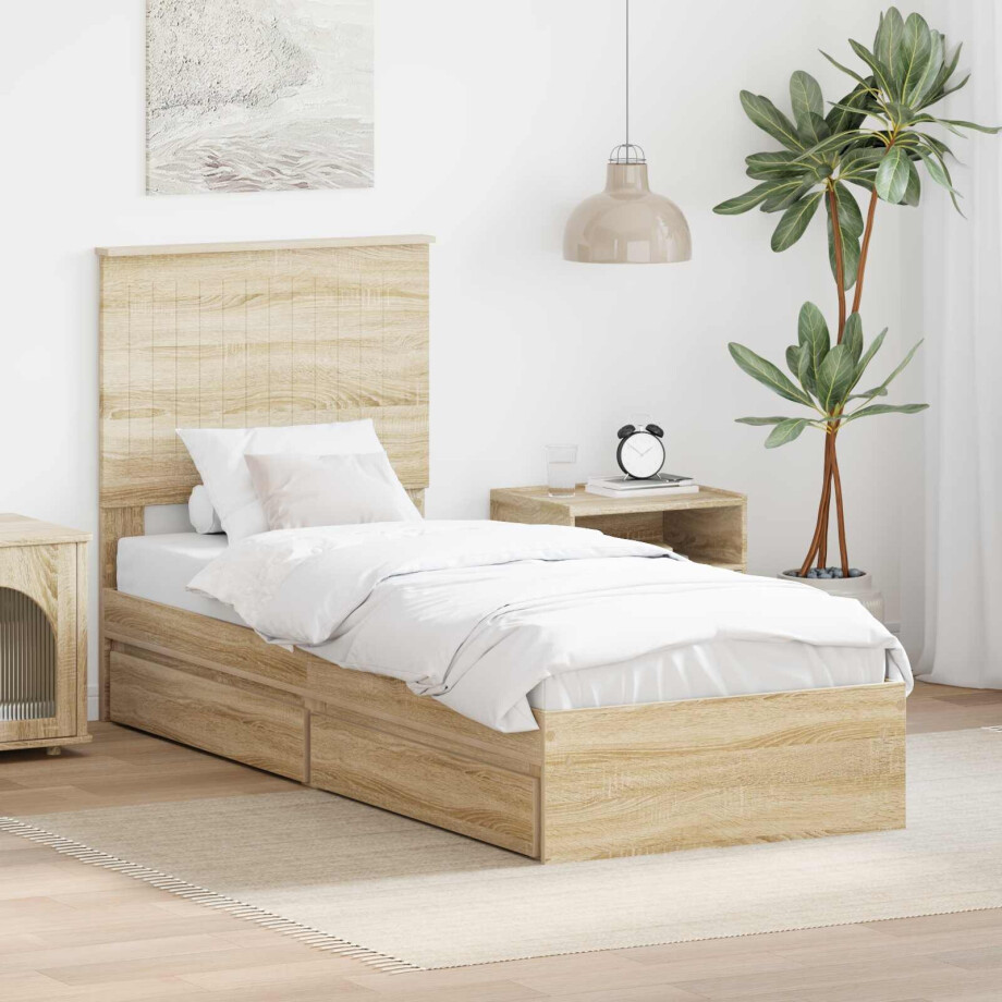 vidaXL Opslag bed met hoofdeinde Sonoma Eiken 75 x 190 cm Bewerkt hout afbeelding 1
