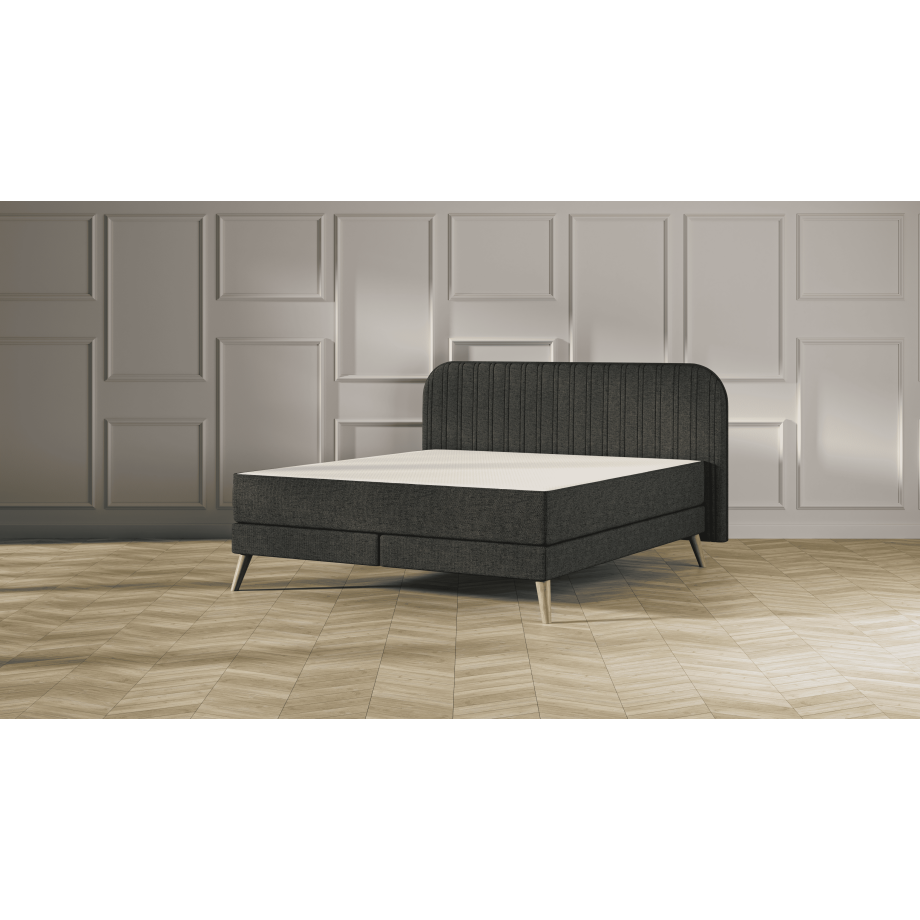 Emma Signature Boxspring Bed 180x200 - Donkergrijs - Strepen Hoofdbord - Beukenhout Pootjes afbeelding 