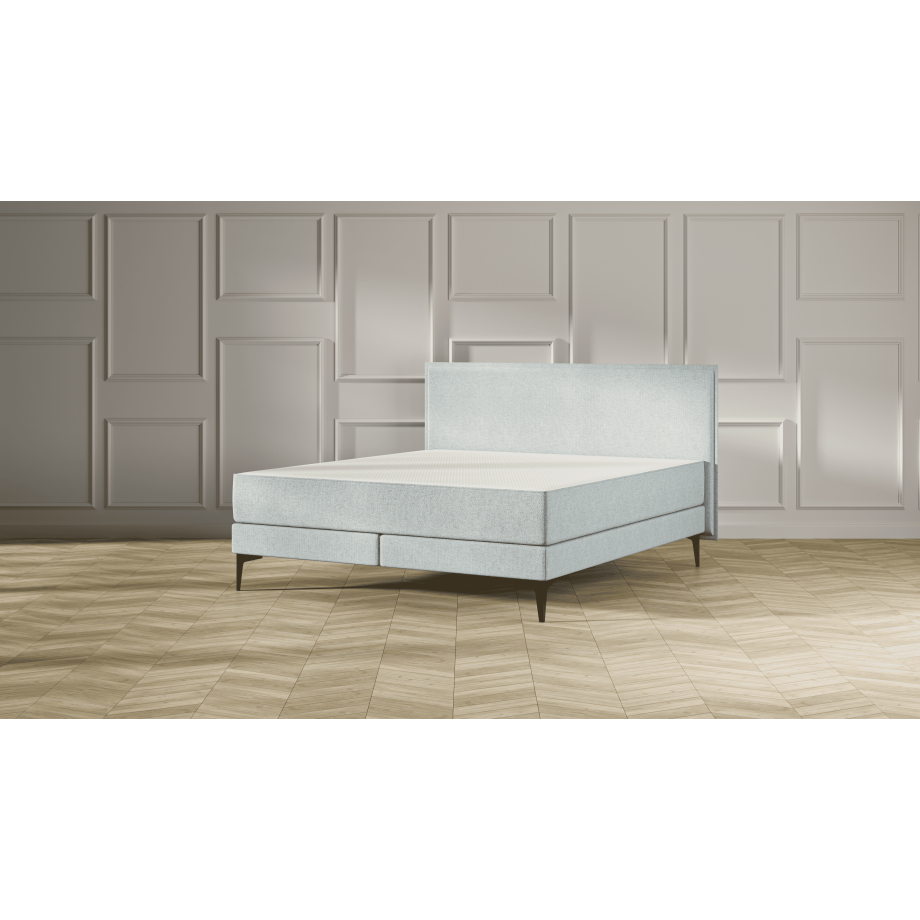 Emma Signature Boxspring Bed 160x200 - Mint - Effen Hoofdbord - Zwart metaal Pootjes afbeelding 