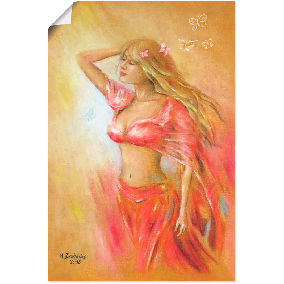 Artland Artprint Verleidelijk meisje in rode jurk als artprint op linnen, poster in verschillende formaten maten afbeelding 1