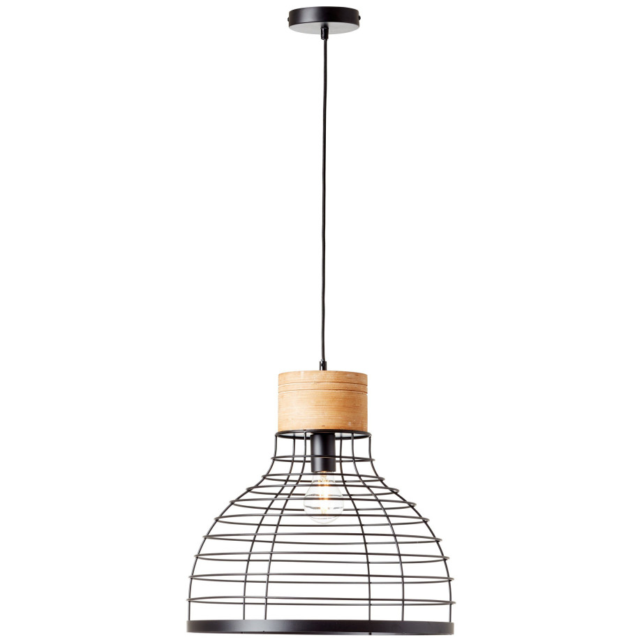 Brilliant Leuchten Hanglamp AVIA 135 cm hoogte, ø 47 cm, e27, inkortbaar, metaal/hout, zwart/bruin (1 stuk) afbeelding 1