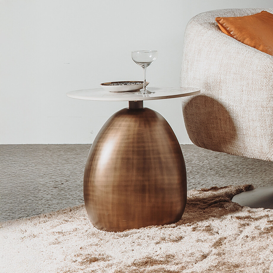 Tower Living Organische Bijzettafel 'Castello' Marmer-keramiek / brons, 49 x 39cm afbeelding 