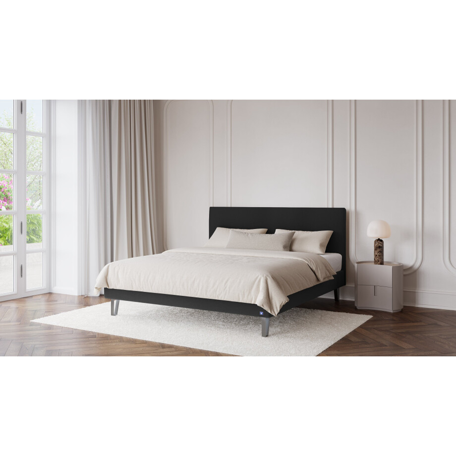 BRUNO Classic bed 140x200cm in zwart / antraciet | Matrashardheid: Links H2 / Rechts H3 | Inclusief matras, lattenbodem en metalen poten afbeelding 1