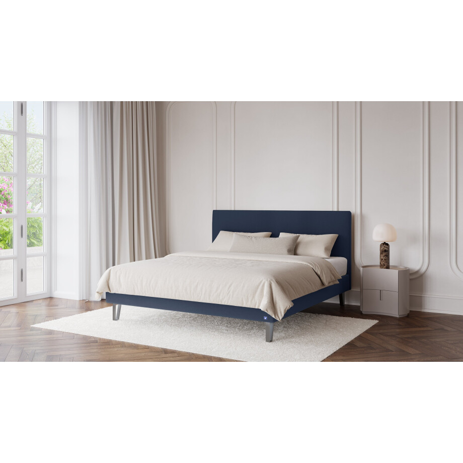 BRUNO Classic bed 180x200cm in de kleur blauw | Matrashardheid: Links H2 / Rechts H2 | Inclusief matras, lattenbodem en metalen poten afbeelding 1