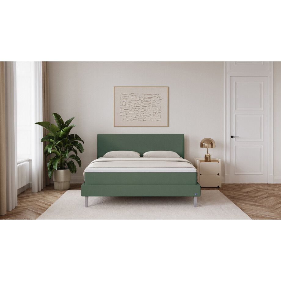 BRUNO Classic bed 180x200cm in mosgroen | Matrashardheid: Links H3 / Rechts H3 | Inclusief matras, lattenbodem en metalen poten afbeelding 1