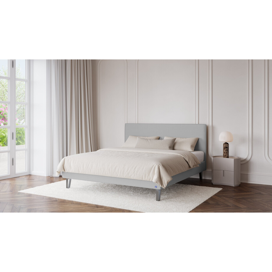 BRUNO Classic bed 160x200cm in lichtgrijs | Matrashardheid: Links H2 / Rechts H3 | Inclusief matras, lattenbodem en metalen poten afbeelding 1
