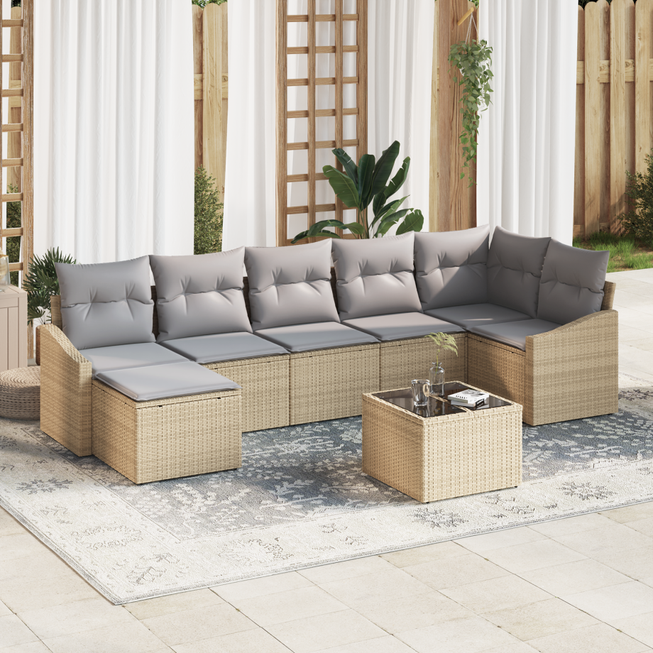 vidaXL 8-delige Tuin Eettafelset met Kussens Zwart Poly Rattan afbeelding 1