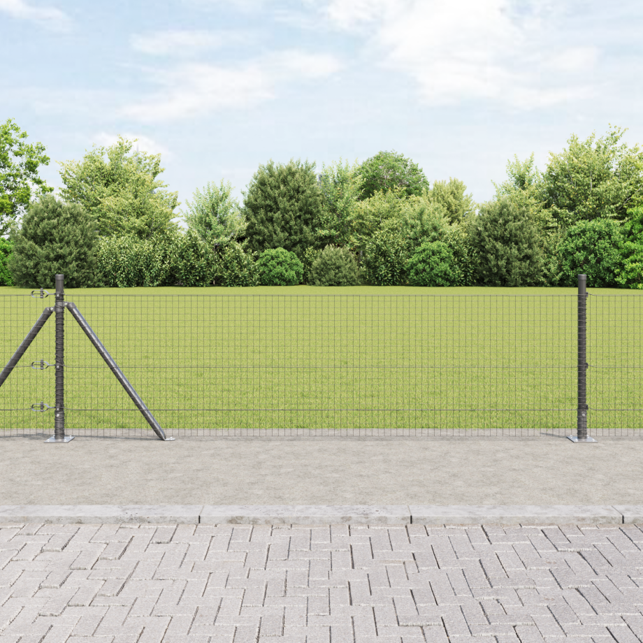 vidaXL Gelaste Draadhaken met 7 Flenspalen Grijs 0.6x10 m Staal afbeelding 1