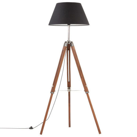 vidaXL Vloerlamp driepoot 141 cm massief teakhout honingbruin en zwart afbeelding2 - 1