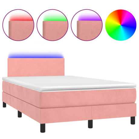 vidaXL Boxspring met matras en LED fluweel roze 120x190 cm afbeelding2 - 1