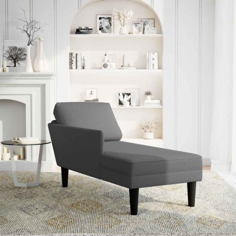 vidaXL Chaise longue met kussen corduroy stof donkergrijs afbeelding2 - 1