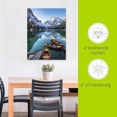 Artland Artprint Pragser Wildsee in Zuid-Tirol als artprint van aluminium, artprint voor buiten, artprint op linnen in verschillende maten afbeelding2 - 1