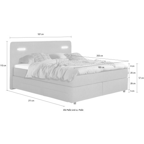 INOSIGN Boxspring Luan Laden, ledverlichting en topmatras, in breedte 120 cm en 180 cm afbeelding2 - 1