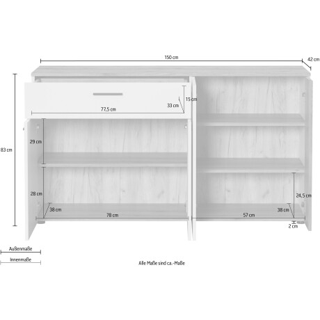 INOSIGN Dressoir Linz Commode met eindhoutapplicaties - kast (B/D/H) 150/42/83 cm (1 stuk) afbeelding2 - 1