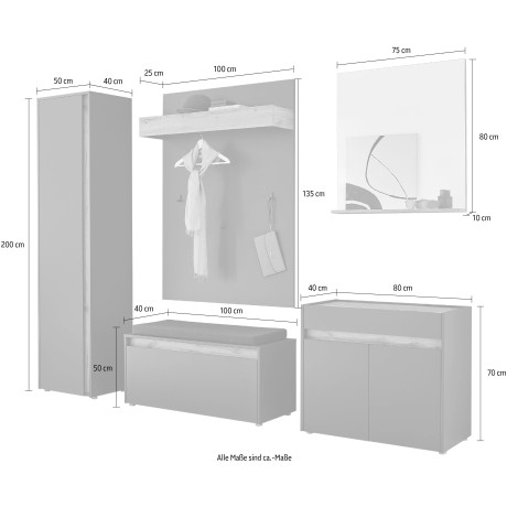 INOSIGN Halmeubelset GIRON/ CiTY, Garderobe in Wotan Eik, moderne garderobekast (complete set, 5-delig) afbeelding2 - 1