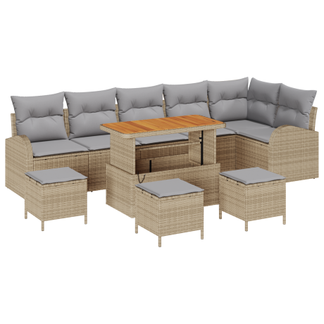 vidaXL 10-delige Tuin Sofa Set met Kussens - Beige Poly Rattan en Acacia afbeelding2 - 1