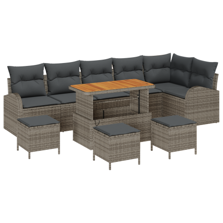 vidaXL 10-delige tuinsofa set met kussens in grijs, van poly rattan en acacia afbeelding2 - 1