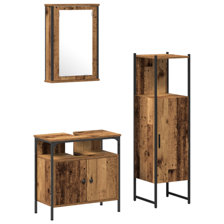 vidaXL 3-delige badkamermeubelset Oude Hout Engineered Hout afbeelding2 - 1