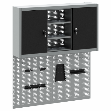 vidaXL 3-delige gereedschapskist en pegboard wandmontage set zwart metaal afbeelding2 - 1