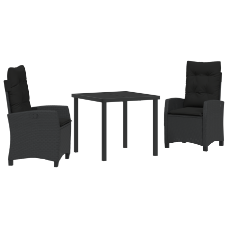 vidaXL 3-delige Tuin Eettafelset met Kussens Zwart Poly Rattan afbeelding2 - 1