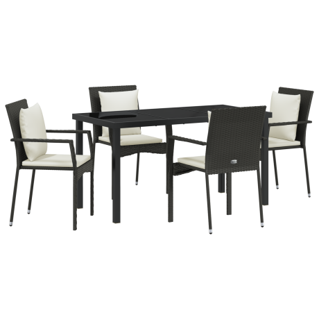 vidaXL 5-delige tuin eettafelset met kussens van zwart poly rattan afbeelding2 - 1