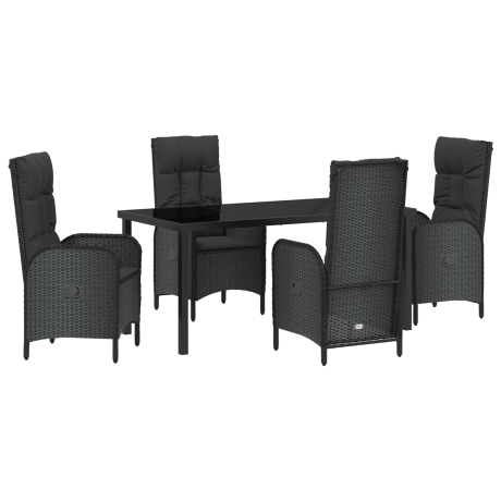 vidaXL 5-delige Tuin Eettafelset Zwart Poly Rattan afbeelding2 - 1