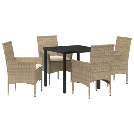 vidaXL 5-delige tuinset met kussens in beige poly rattan afbeelding2 - 1